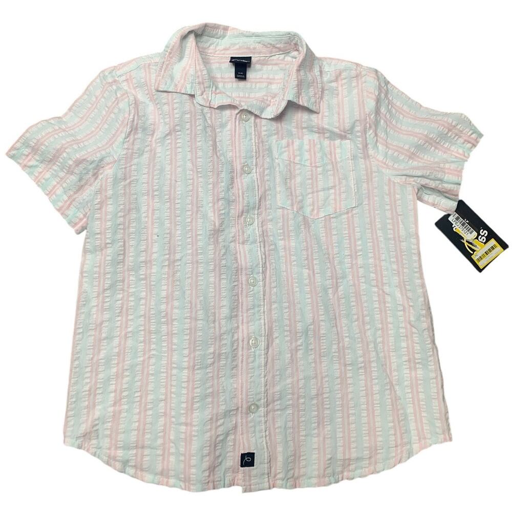 New Art Class Boys Medium Pastel Stripe Short Sleeve 100% Cotton Button Up Shirt - Picture 1 of 3
